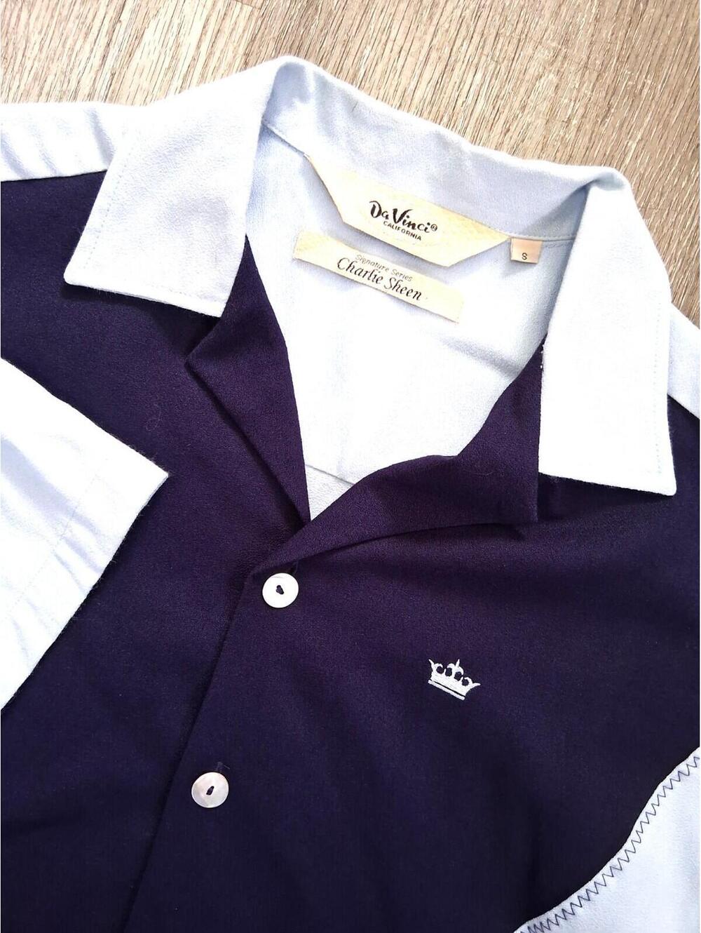 VTG Da Vinci Charlie Sheen Men's Sm Blue Short Sleeve Casual Bowling Shirt